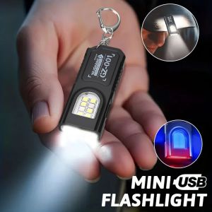 Powerful Mini COB LED Keychain Flashlight USB C Rechargeable Hanging Work Light Waterproof Keyring Camping Walking Pocket Lamp