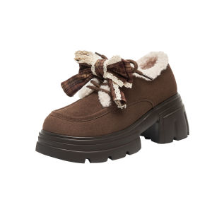 Josiny | Warm Retro Bow Loafers