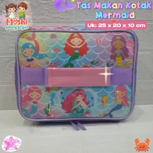 Lunch Bag Mermaid Ariel Kotak / Tas Makan Mermaid Purple / Tas Bekal Anak Perempuan Motif Mermaid Disney Pink Ungu