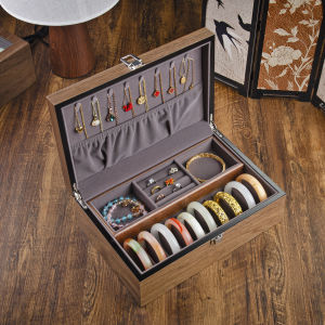 HUIYAXIU | Dual Layer Walnut Wood Jewelry Organizer Storage Box