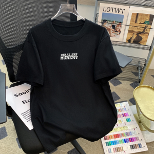 T-Shirt Wanita Hitam Lengan Pendek - Motif Huruf Minimalis Katun Tipis Bernapas Tren Musim Panas 2025 Desain Korea & Jepang Oversize Slim Fit Baju Kasual Kerah Bulat Premium untuk Gaya Sweet & Bold Ukuran Besar Womens Clothing Nyaman Tops