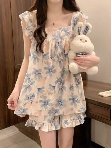 Padded Sweet Princess Floral Camisole Sleepwear Set Breathable For Outerwear
