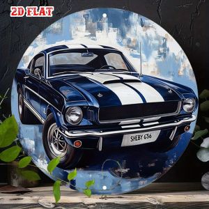 2D Flat 1pc Retro Racing Round Aluminum Sign Mottled Background Metal Tin Sign - Side View Rustic Metal Wall Art