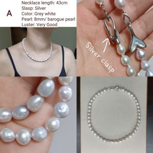 DaVee | 5-12mm natural fresh water pearl necklace gold-plated 925 silver clasp pearl necklace