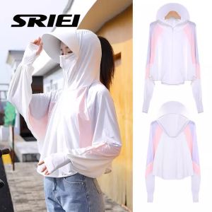 SRIEI Ice Silk Sun Protection Jacket Windbreaker Hooded Quick Dry Shade Top Summer Outdoor Wide Brim Hat UV Protection Coat