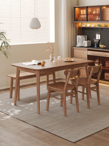 Government Subsidy White Ash Wood Dining Table Solid Wood Original Wood Rectangle Dining Table And Chair Combination Home Use