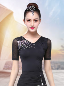 DANBAOLUO | Dancing Costume Sparkling Long Sleeve Dancewear Ice Silk V-Neck Black