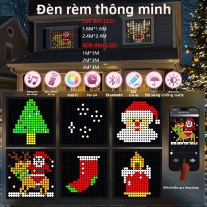 Đèn Rèm LED Thông Minh Tự Làm Đổi Màu Đồng Bộ Nhạc Dùng Trong Nhà Ngoài Trời Đèn Trang Trí Tường Phông Nền Cửa Sổ Đèn Rèm RGB