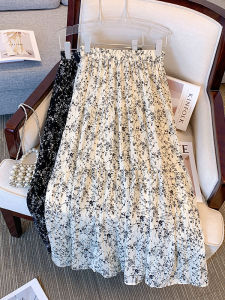 กระโปรงทรงเอเอวสูงผ่าหน้าสไตล์เกาหลีสำหรับผู้หญิง ทรงหลวม กระโปรงทรงเอทรงเอยาวปานกลางลายดอกไม้ สไตล์เกาหลี ฤดูร้อน 2025