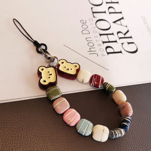 สร้อยข้อมือโทรศัพท์มือถือแบบยูนิคอร์ปุย DIY ด้วยมือทำจากลูกปัดขนาดใหญ่สำหรับผู้หญิง อุปกรณ์เสริมโทรศัพท์มือถือ