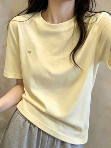 Áo Thun Bông Lỏng Tay Đơn Giản Thêu Trái Tim Mơ