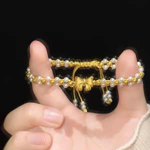 Gold Beaded Pearl Bracelet for Best Friend Running Away Princess Butterfly Knot Lightweight Luxury Small Audience Girls Elegant Gift