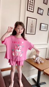 New Sleepwear Kids for Kids Girl Boy Set Cute Cartoon Pattern Children Ice Silk Short Sleeved Shirt Melody Sleepwear baju budak perempuan girls 4-15Years Pyjamas Kids kuromi Girl