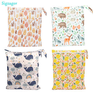 [Sigzagor] Wet Dry Bag With Two Zippered For Baby Diapers Nappies Waterproof Reusable 36cmx29cm