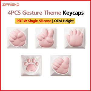 ZIFRIEND 4 PCS Gesture Theme Keycaps Single Silicone Mechanical Keyboard Keycap PBT White Pink