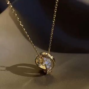 Ladamas Kalung Titanium Liontin 2 Cincin Dengan Permata Berkilau KT71