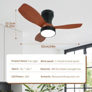 24 Inch Ceiling Fan with Light Remote Control 3 Color Lights 3 Speed Silent Reversible DC Motor Living Room Bedroom Fan Lighting