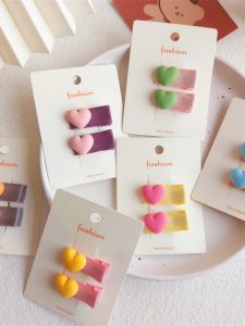 Love Heart-Shaped Hairpin Rubber Band Kids K-style Two Colors Flat Clip Head Rope Baby Girl Spring and Summer Hairpin Cropped Hair Clip Headdress