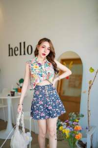 กระโปรงกางเกงยีนส์ ปักดอกไม้ งานปักเเน่นมาก S-6XL