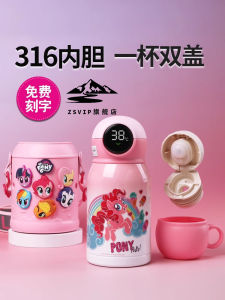 Little Pony Water Bottle for Girls Kindergarten Elementary School Insulated Double-Walled Stainless Steel Straw Cup