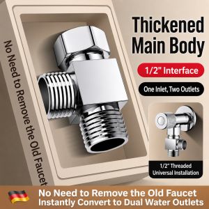 High Flow 3 Way Tee Adapter 1/2 Inch Dual Outlet Water Splitter Shower Diverter Valve Connector For Washing Machine Toilet