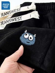 Jeanswest Mens Summer 2024 Fashion Brand Casual Pants Suede Loose Sports Shorts Straight Leg Loose Fit Youth Popular Daily Wear