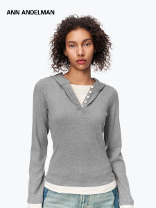 ANN ANDELMAN | Slim Fit Faux Layered Hooded T-Shirt Grey