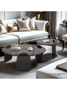 Circular Living Room Compact Tea Table Tempered Glass