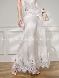 Elegant New Chinese Style Set White Lace Hollow out Vest Half Skirt Two Piece Womens Fashion Summer Outfit Plum Jan