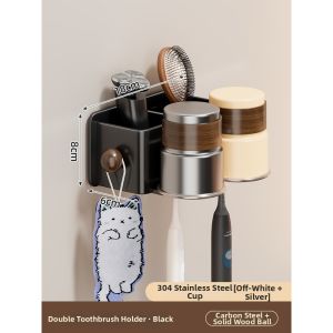 evesigar | Vintage Wall-Mounted Drill-Free Toothbrush Storage Rack Stainless Steel