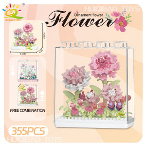 HUIQIBAO Creative building blocks Dream Flower Box Everlasting Flower Series Desktop Ornaments Girls Bouquet Gifts Assembled Toy