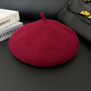 หมวกเบเร่ต์ผ้าขนสัตว์สีขาวสไตล์ย้อนยุค สไตล์อังกฤษ สำหรับผู้หญิง ฤดูใบไม้ร่วง ฤดูหนาว อบอุ่น หมวกทรงสี่เหลี่ยม สไตล์ผู้หญิง ทรงกลม