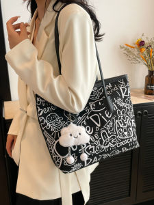 Casual Graffiti Canvas Tote Bag Womens Large Capacity Underarm Bag 2025 New Style Double Shoulder Strap Zipper Closure