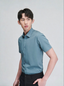 Summer Fashion Mens Dress Shirt Short Sleeve Grey-Green