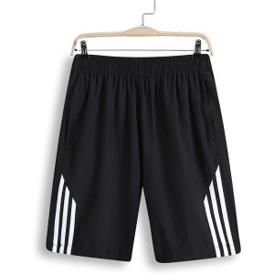 Summer Mens Ice Silk Three Stripe Shorts plus Size Casual Sports Quick Dry Five-Part Loose Fit Mid-Calf Pants