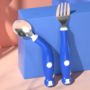 Baby Eat Learning Training Spoon 316 Stainless Steel 1-Year-Old Baby Food Supplement Curved Spoon Flexible Tableware Suit