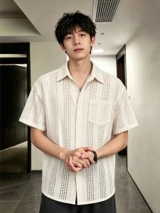 OUMULONG | Vintage Style Lace Hollow Short Sleeve Shirt