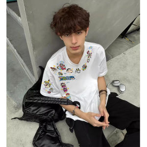 Extra Large Size Mens T-Shirt Pure Cotton Heavyweight High Street Short Sleeve Loose Fit Fashionable Brand Casual Top