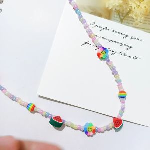[FREESHIPMAX] Dây chuyền hạt cườm pastel dưa hấu Vòng cổ hoa mặt cười phụ kiện thời trang Hàn Quốc dễ thương - quà tặng thủ công - Minehandmade