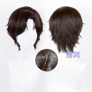 ผมปลอม Cosplay หนังศีรษะสีน้ำตาลเข้ม ปีกหน้ามุมเล็ก เหมาะสำหรับเล่นบทบาทในงานคอนเสิร์ต งานแต่งงาน งานปาร์ตี้