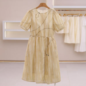 Cute Hollow-out Round-neck Drawstring Waist Short Sleeve Dress
