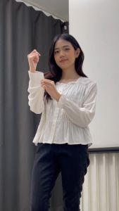 QUEENTIN Blouse Wanita Smock 0703 Katun Tenzel Primacool Polos Lengan Karet Panjang