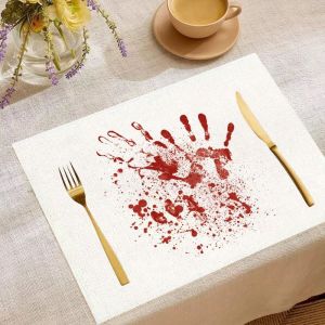 VIKAMA 2/4/6pcs Halloween Meal Mat Witch Pumpkin Ghost Bat Blood Handprint Spider Web Ghost House Table Mat Table Party Decor