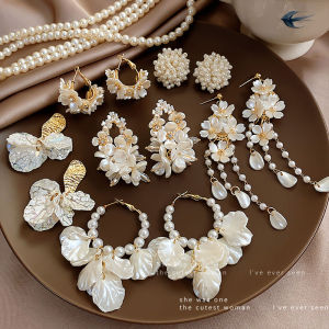 Shell Flower Womens Earrings 2024 Trendy Versatile Fairy Tale Style French Design Fashion Jewelry Ear Studs Accessory