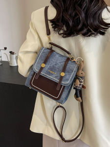 Fashionable Denim Mini Backpack Womens Crossbody Short Trip Travel Bag Soft PU Material Magnetic Buckle Closure Leisure Style