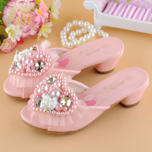 Princess High Heels Childrens Slippers Fashionable Outdoor Girls Summer Ice Queen Crystal Shoes PU Leather Slip-On Sandals