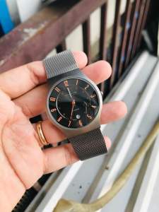Đồng hồ nam si Nhật Skagen size 37mm luôn núm 39mm máy pin Japan dây thép lụa