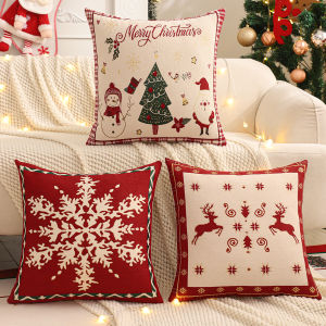 1PC Throw Pillow Cover Christmas Decoration Linen Christmas Tree Snowflake Winter Jacquard Farmhouse Home Sofa Living Room