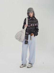 DUSHU | Island Inspired Fair Isle Knit Sweater With Scarf Detail
