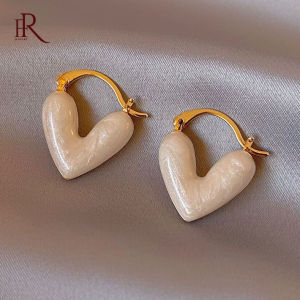 Frascati Trang Sức Hình Trái Tim Hình Học Tráng Men Màu Trắng Thiết Kế Đơn Giản Khuyên Tai Tròn Thời Trang Mới Cho Hoa Tai Nữ Trang Sức